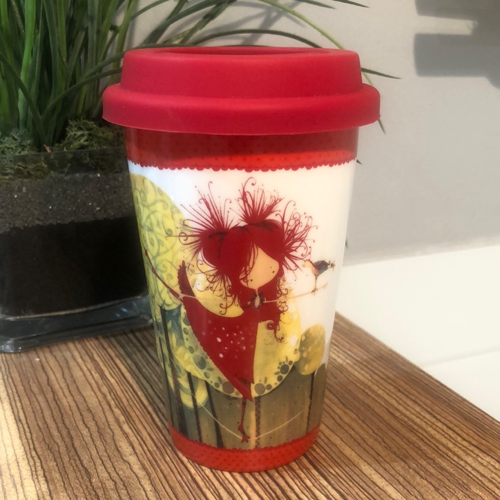 Travel Mug With Red Haired Girl in Nature Design Designed  Quebec…